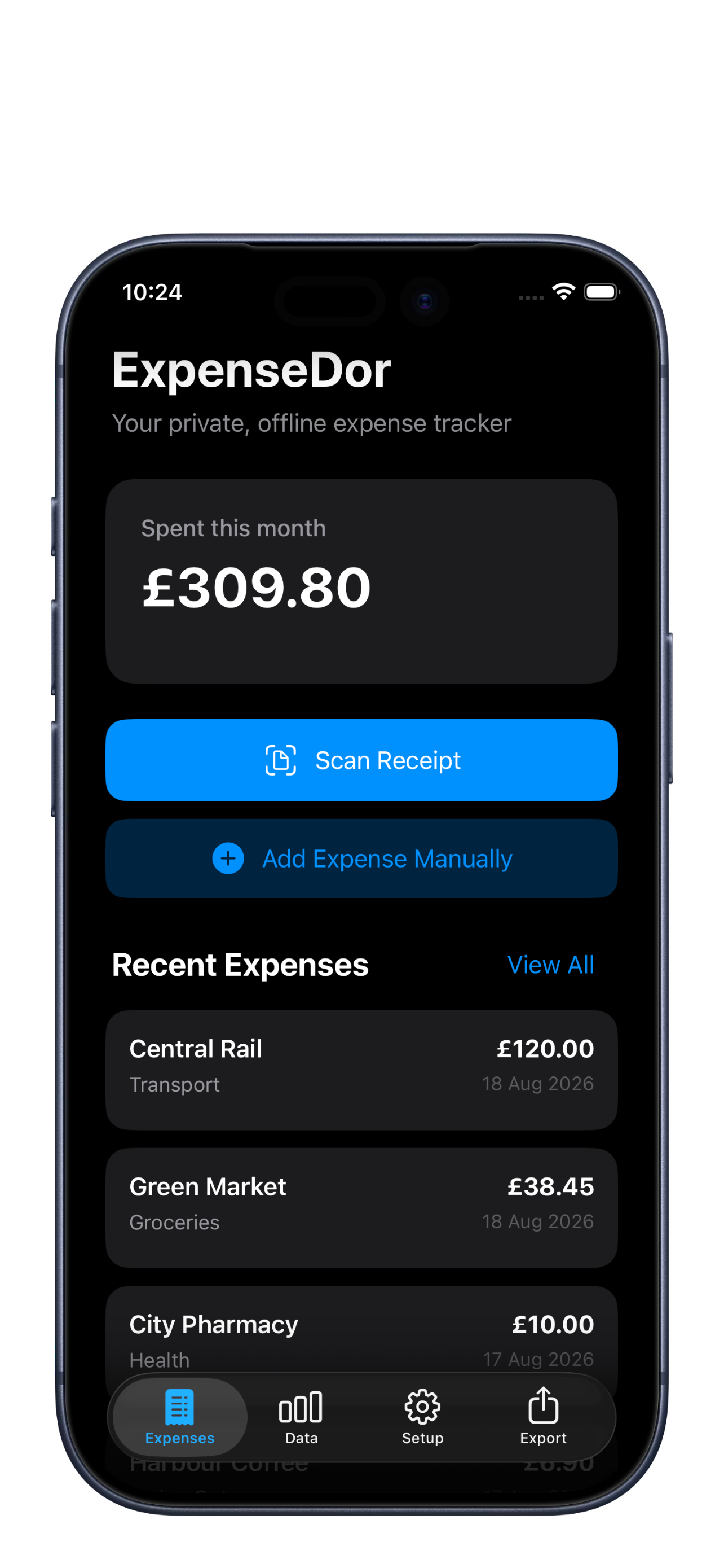 ExpenseDor expense tracker home screen